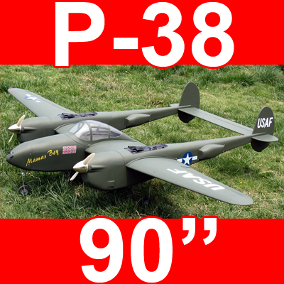 P-38 Lightning 52 - 90" Twin Engine ARF RC Warbird Plane Green