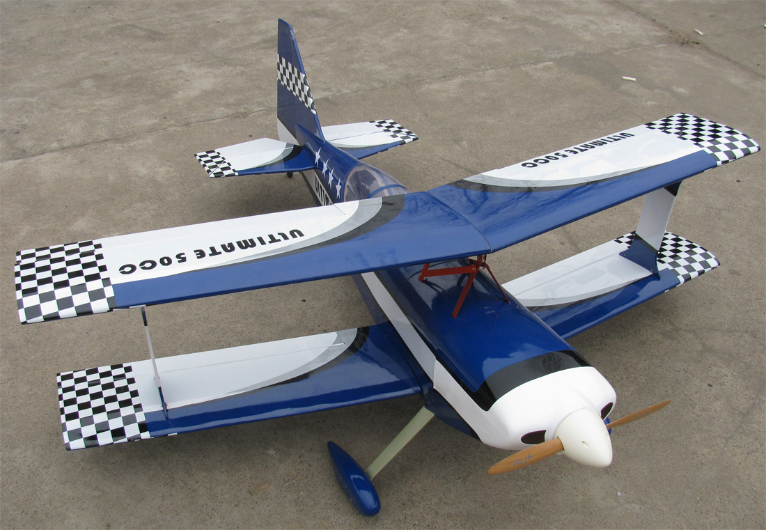 Ultimate 120 55'' Nitro Gas Bipe RC Airplane ARF Blue, Returned Item, Missing Canopy